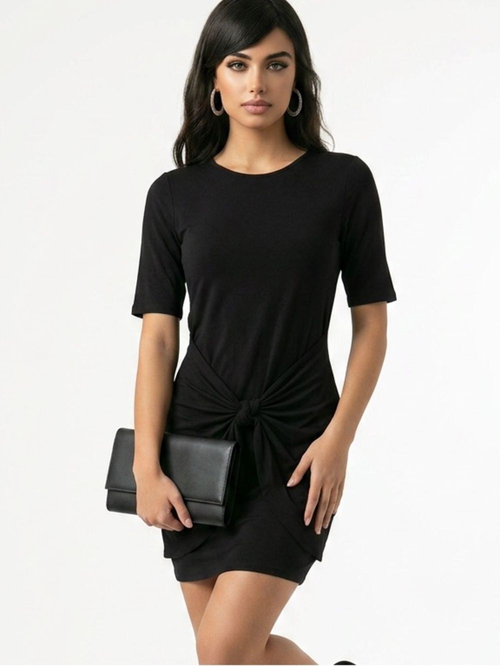 MICHAEL STARS | Black Short Sleeve Dress with Tie Knot Detail Women’s Size XS
